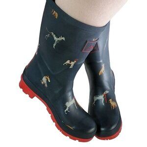 JOULES MOLLY MID HEIGHT RAIN BOOTS BLACK DOGS RED SOLE Woman's Women's Size 5